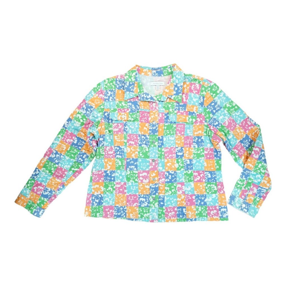 Northern Isles Women's Jacket Button Down‎ Shirt Patchwork Long Sleeve Size XL